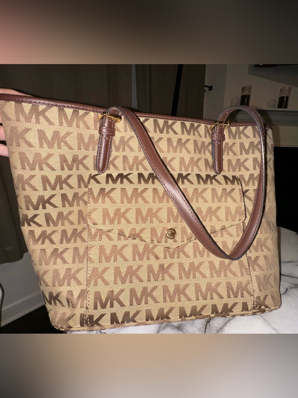 Michael Kors Tan & Brown MK Monogram Tote